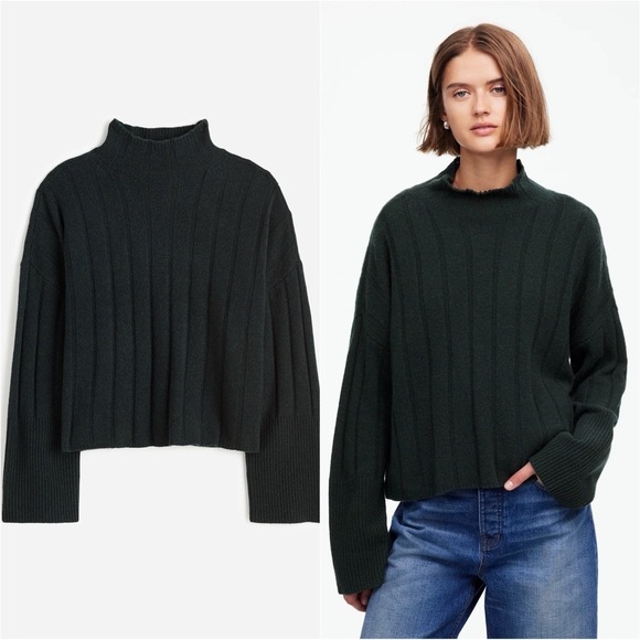 Madewell Sweater Ribbed Cashmere-Wool Blend Pullover Mockneck Black XS NWT New
